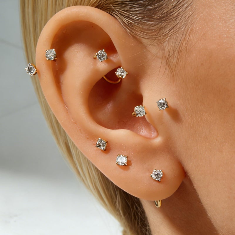 QWALIT Gold Earring Piercing Kit Ear Piercing Gun Disposable Ear Piercings Kit with Earrings Self Piercings Gun Kits at Home Piercer Tool Horseshoe Earring Hoop Double Gem Earrings Hoop Second Hole - Image 5
