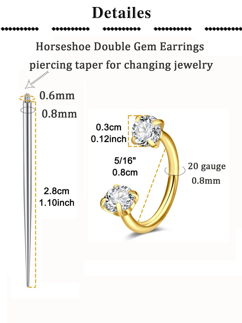 QWALIT Gold Earring Piercing Kit Ear Piercing Gun Disposable Ear Piercings Kit with Earrings Self Piercings Gun Kits at Home Piercer Tool Horseshoe Earring Hoop Double Gem Earrings Hoop Second Hole - Image 2