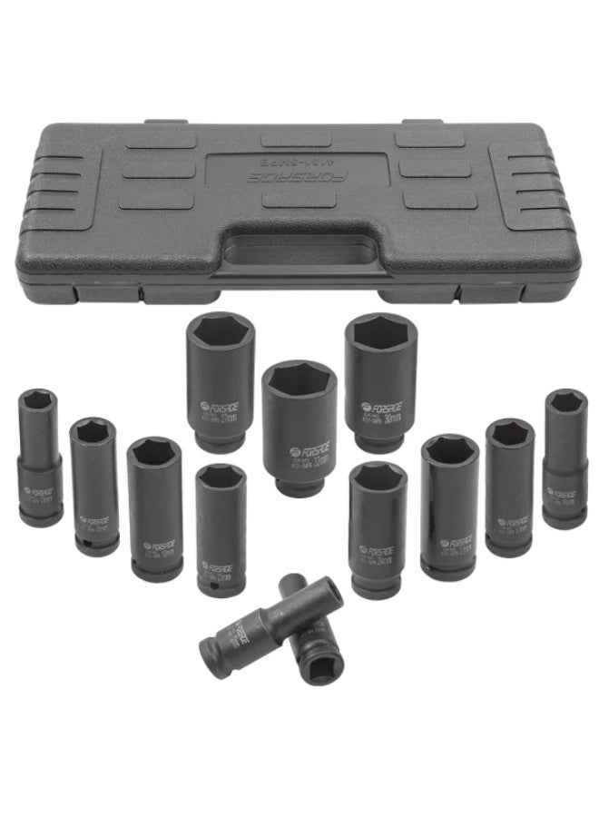 FORSAGE Deep impact socket set 13 pcs 1/2" (10, 12-15, 17, 19, 21, 22, 24, 30, 32mm) - Image 1