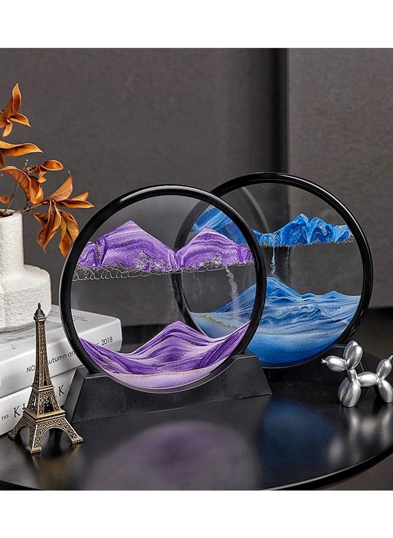 Generic - D Moving Sand Art Picture Deep Sea Sandscape Liquid Motion Quicksand Painting Relaxation Frame Art Gifts Round GlassToys for Adults and Children Desktop Decorations( - Image 1