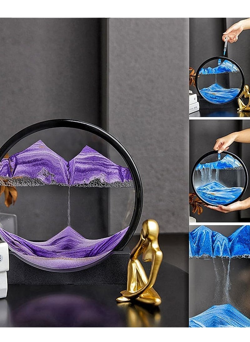 Generic - D Moving Sand Art Picture Deep Sea Sandscape Liquid Motion Quicksand Painting Relaxation Frame Art Gifts Round GlassToys for Adults and Children Desktop Decorations( - Image 1