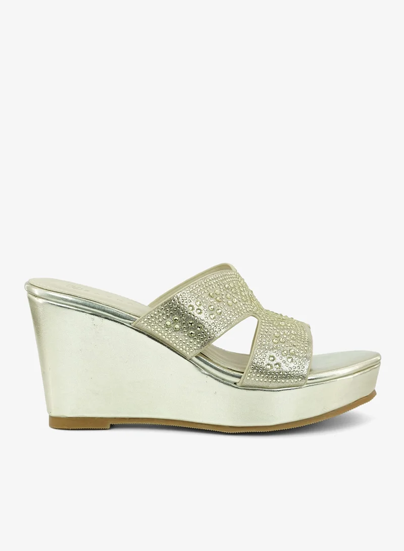 زينة 221-326 Zayna Ladies Classic Wedge Slides 3T2320-711 Gold