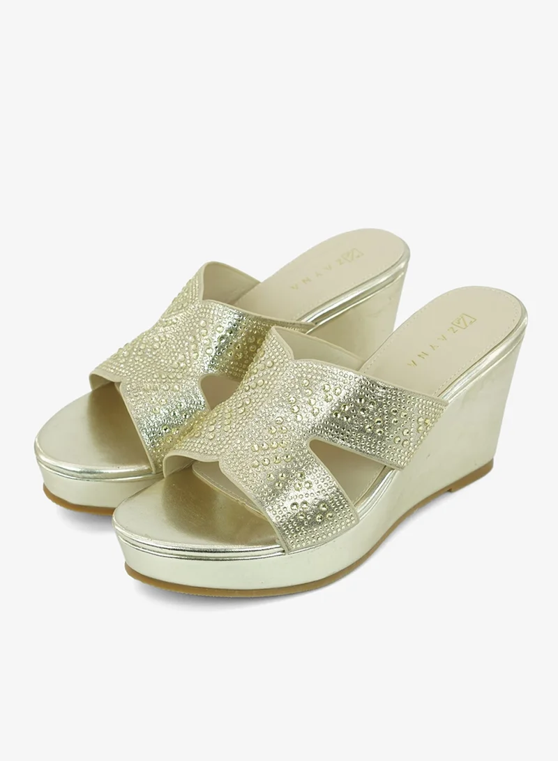 Zayna Gold 221-326 Zayna Ladies Classic Wedge Slides 3T2320-711 Gold for Women | Best Price UAE