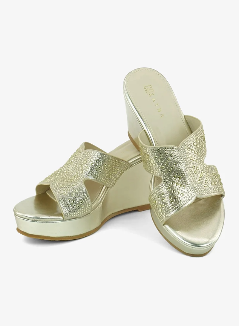 Zayna Gold 221-326 Zayna Ladies Classic Wedge Slides 3T2320-711 Gold for Women | Best Price UAE