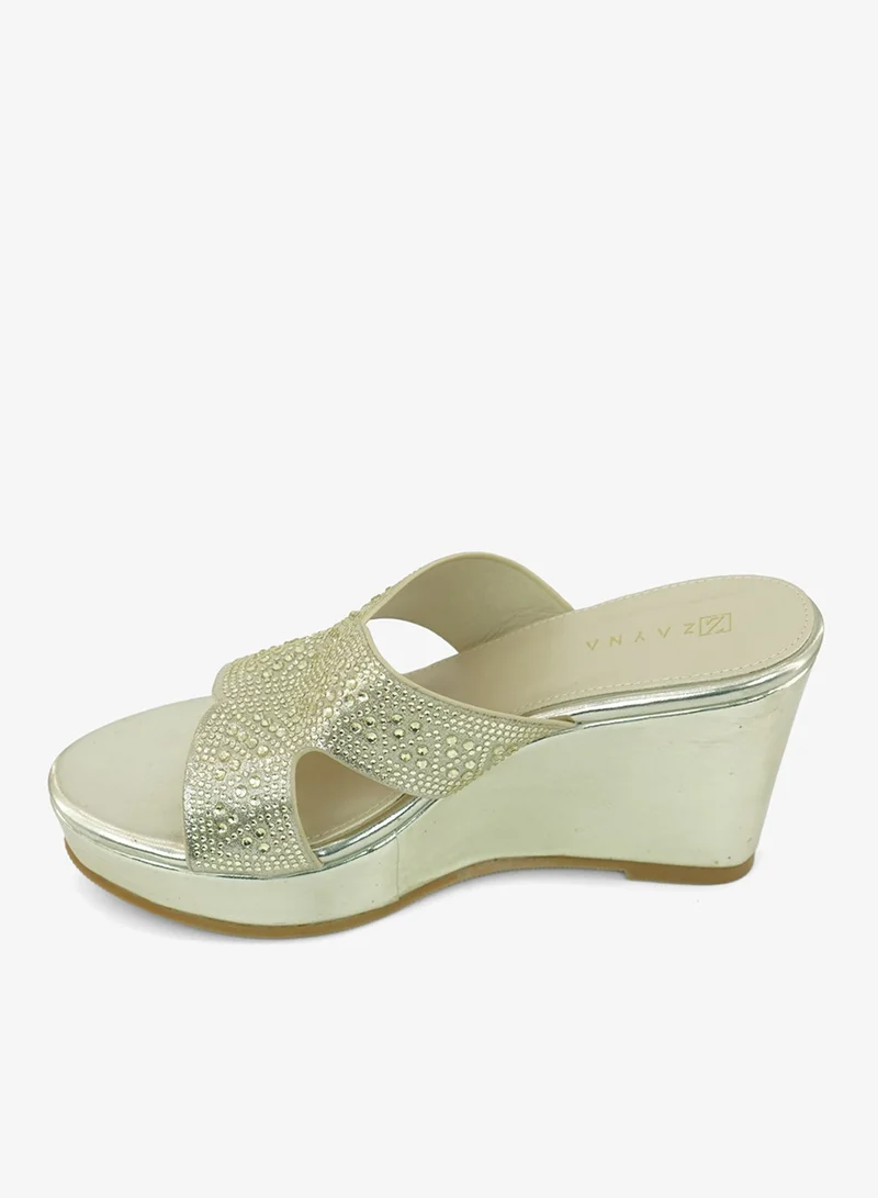 Zayna Gold 221-326 Zayna Ladies Classic Wedge Slides 3T2320-711 Gold for Women | Best Price UAE