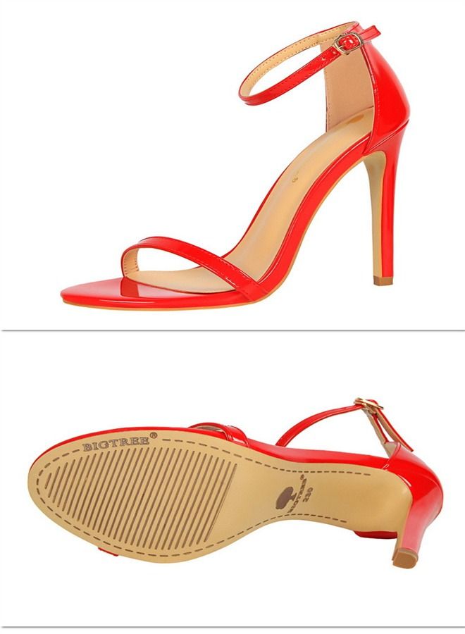 BIGTREE Open-Toe High-Heeled Sandals 8CM Red - Image 3