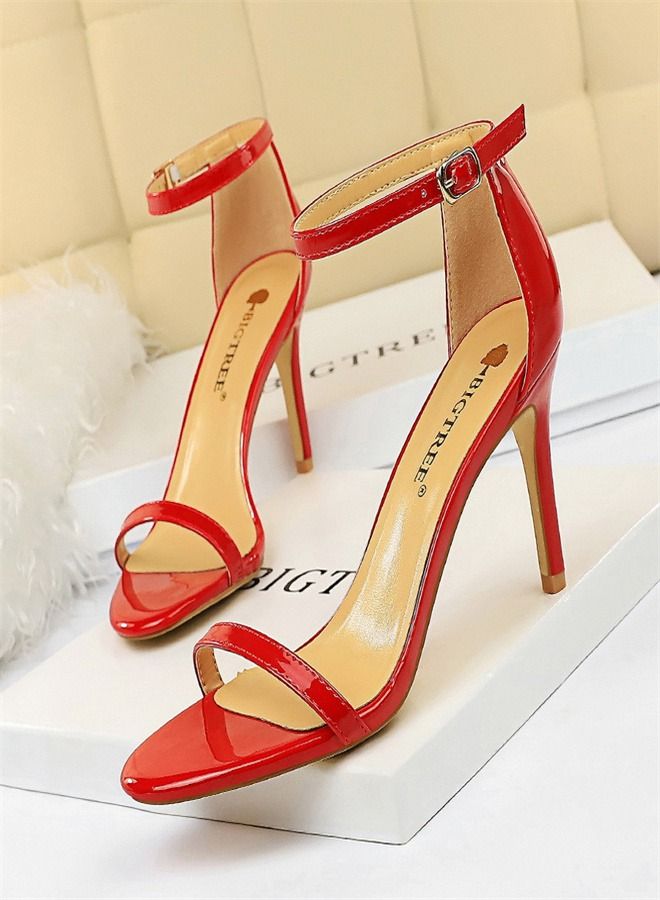 BIGTREE Open-Toe High-Heeled Sandals 8CM Red - Image 1