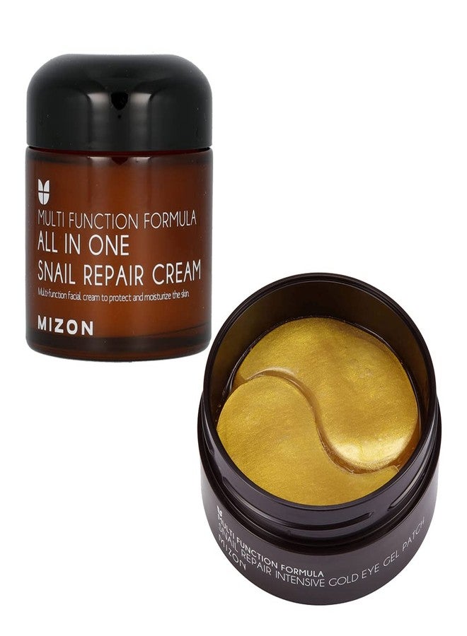 MIZON Snail Repair Intensive Gold Eye Gel Patch & All in One Snail Repair Cream. Total Anti-aging care, Moisturizing, Skin Regeneration. - Image 1