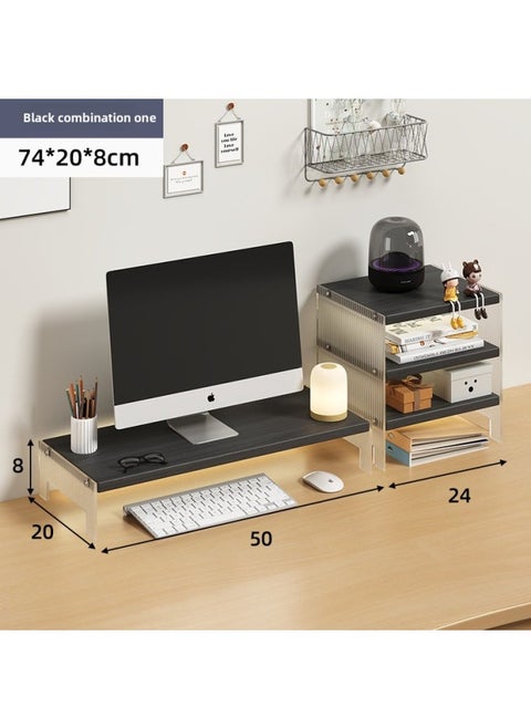 Station Computer Rack Laptop Portable Computer Bracket Desktop Display Pad High Storage Rack Storage Rack-Color:Combination-Storage Cabinet Suspension Acrylic-Black