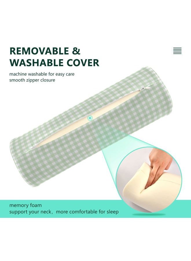 WellDay Green Gingham Checkered Neck Roll Pillow - Extra Dense Memory Foam Round Cylinder Bolster for Cervical Support, Spondylosis, Neck Pain Relief - Image 3