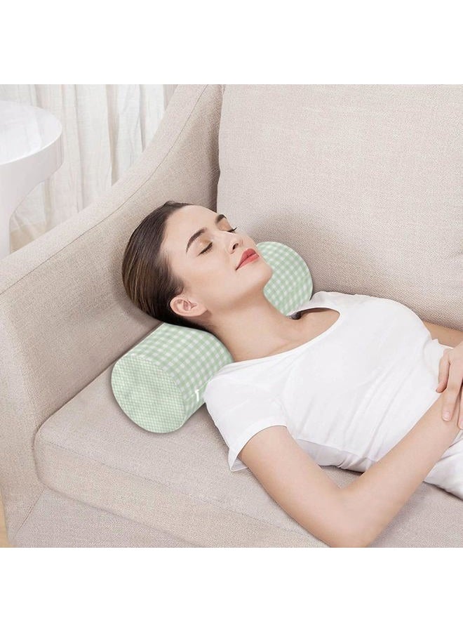 WellDay Green Gingham Checkered Neck Roll Pillow - Extra Dense Memory Foam Round Cylinder Bolster for Cervical Support, Spondylosis, Neck Pain Relief - Image 4