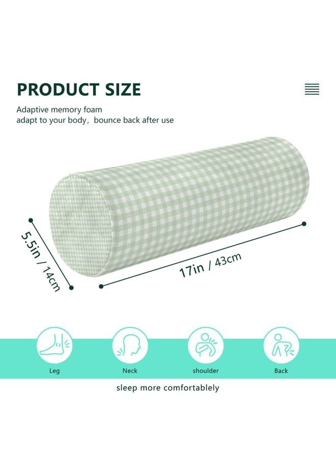 WellDay Green Gingham Checkered Neck Roll Pillow - Extra Dense Memory Foam Round Cylinder Bolster for Cervical Support, Spondylosis, Neck Pain Relief - Image 2
