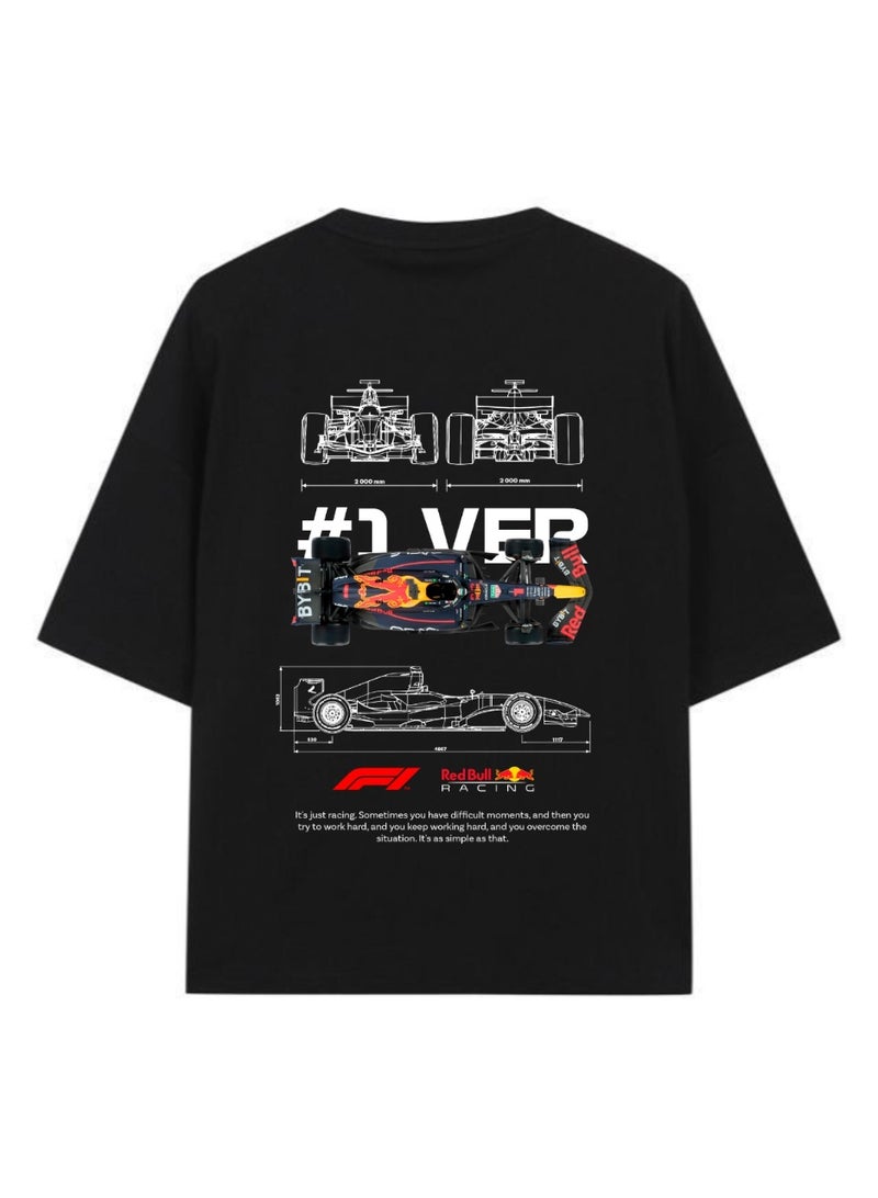 TrendSavy Oversized F1 Racing Blueprint T Shirt for Men, VER Inspired Car Diagram Graphic Tee, Motorsport Streetwear Baggy Fit Cotton T-Shirt - Image 1