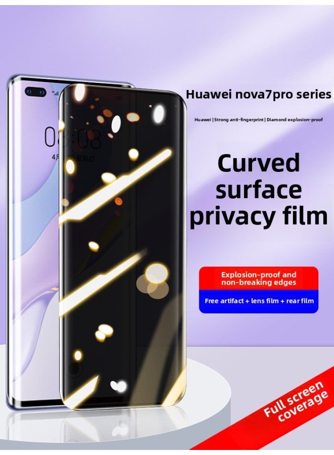Generic - For Huawei Nova7pro Anti-peep Tempered Film Nova8 Mobile Phone Film 8pro Curve Screen 7se Anti-peep Screen Nove-Colour:Imported Hydrogel Film [super Clear And Transparent √ Full Glue Lamination] 2 Pieces (comes With Lens Film + Rear Film)-Size:For Huawei Nova 8 Pro - Image 1