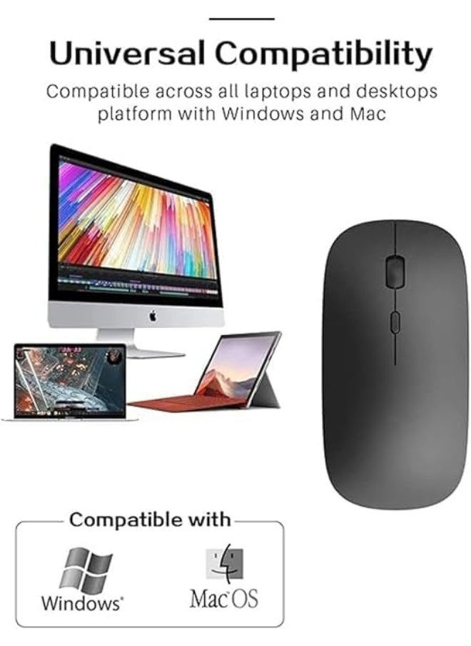 W10 Wireless Bluetooth Mouse, Ergonomic Design, Precise Control, High Precision Optical Sensor, Lightweight Mouse, Works on TV, Tablet, PC (Black)