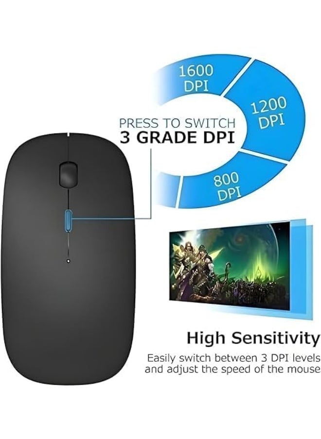 W10 Wireless Bluetooth Mouse, Ergonomic Design, Precise Control, High Precision Optical Sensor, Lightweight Mouse, Works on TV, Tablet, PC (Black)