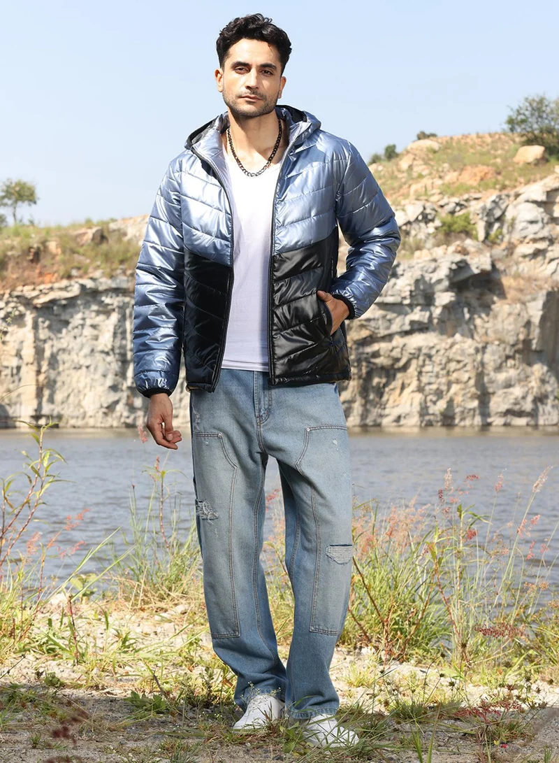 كامبوس سوترا Men's Electric Blue & Carbon Black Metallic Quilted Puffer Jacket