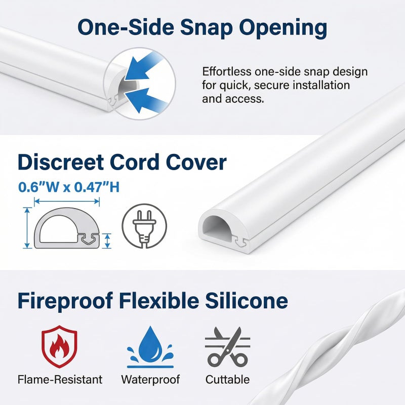 ANNISITE Cord Hider Wall for 1-2 Cables, 39" Self Adhesive Silicone Cord Covers for Wires On Wall, Flexible Wire Covers for Cords On Wall, Cable Cover Raceway for Home, Office, White (0.6" W x 0.47" H) - Image 4