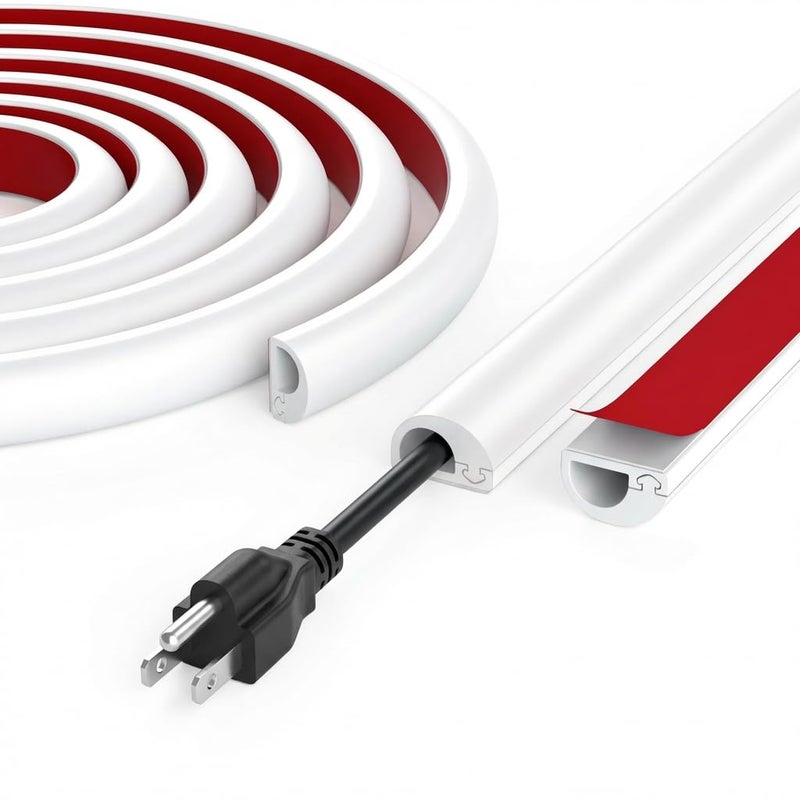 ANNISITE Cord Hider Wall for 1-2 Cables, 39" Self Adhesive Silicone Cord Covers for Wires On Wall, Flexible Wire Covers for Cords On Wall, Cable Cover Raceway for Home, Office, White (0.6" W x 0.47" H) - Image 1