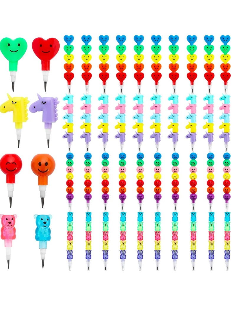 KASTWAVE Stackable Plastic Pencils 20 Pcs Cute Heart Pencils Kids Bear Shaped Pencil Unicorn Point Fun Pencils Non Sharpening Pencils School Stationery Supplies for Kids - Image 1