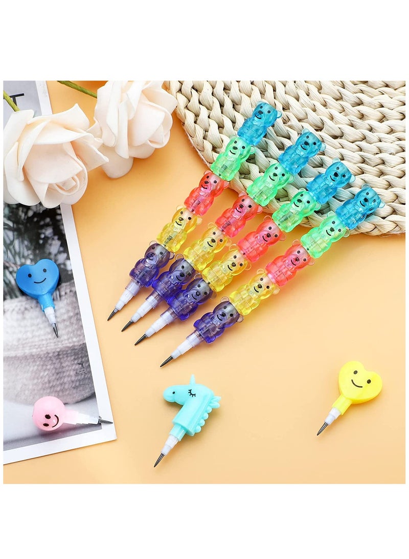 KASTWAVE Stackable Plastic Pencils 20 Pcs Cute Heart Pencils Kids Bear Shaped Pencil Unicorn Point Fun Pencils Non Sharpening Pencils School Stationery Supplies for Kids - Image 4