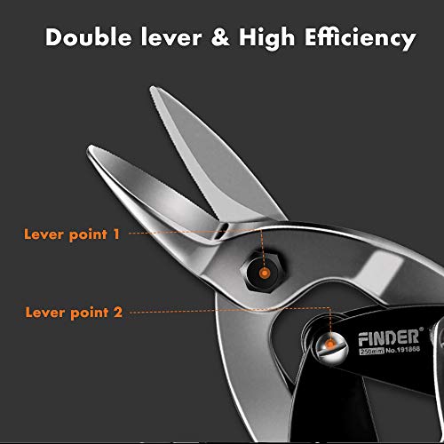 Finder 12" Aviation Snips, Long Straight Cut Tin Snips Cutting Shears Power Cutter with CR-V Blade & Comfortable Grip, 300mm Scissors for Cutting Metal Sheet, Hard Material, Industrial Quality - Image 4