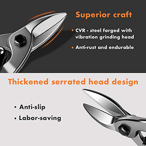 Finder 12" Aviation Snips, Long Straight Cut Tin Snips Cutting Shears Power Cutter with CR-V Blade & Comfortable Grip, 300mm Scissors for Cutting Metal Sheet, Hard Material, Industrial Quality - Image 3