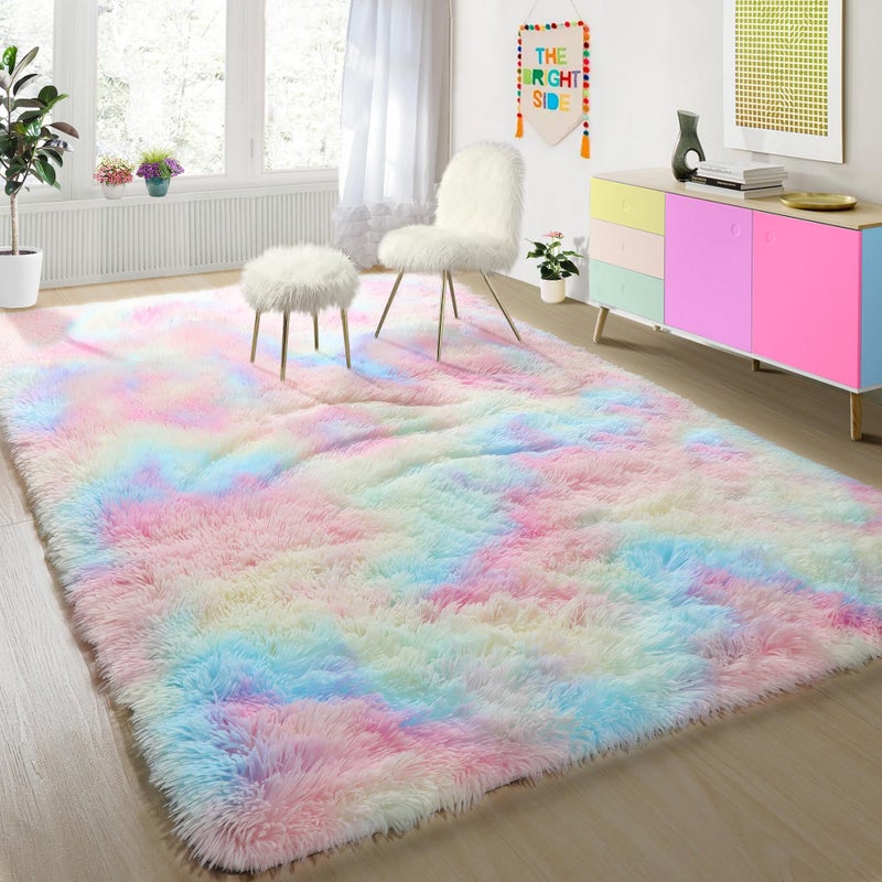 PAGISOFE 4x6 Rainbow Fluffy Soft Plush Area Rugs for Girls Bedroom Shaggy Rugs for Kids PlayroomKawaii Princess Fuzzy Rugs for Nursery Baby ToddlerCute Colorful Room Decor for Teenage