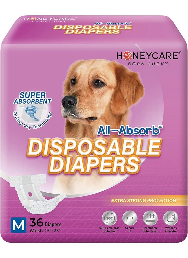 HONEY CARE HONEY CARE All-Absorb Disposable Female Dog Diapers M Size, Improved Bigger Size, 36 Count, Super Absorbent, Breathable, Wetness Indicator (Pack of 1, 36 Count Total)  - Image 1