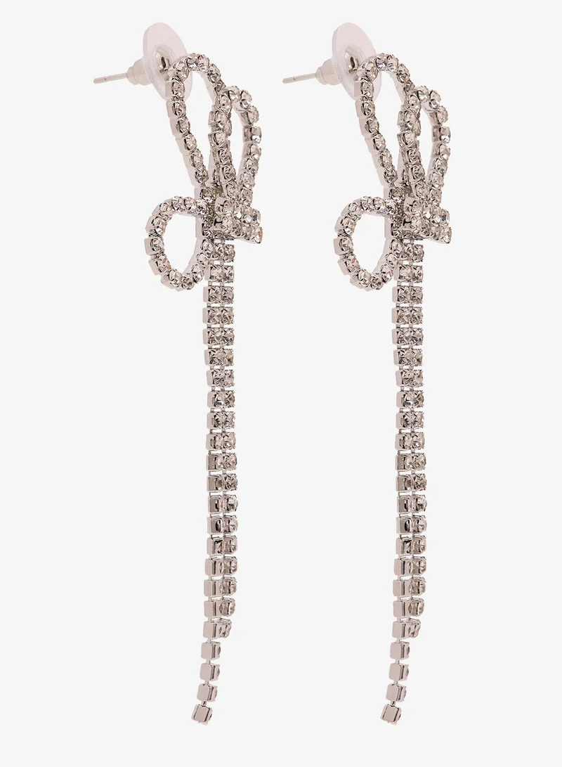 Ella Limited Edition Silver Rhinestone Embellished Drop Down Earrings Silver