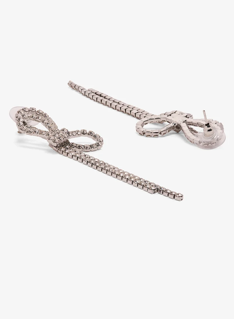 Ella Limited Edition Silver Rhinestone Embellished Drop Down Earrings Silver