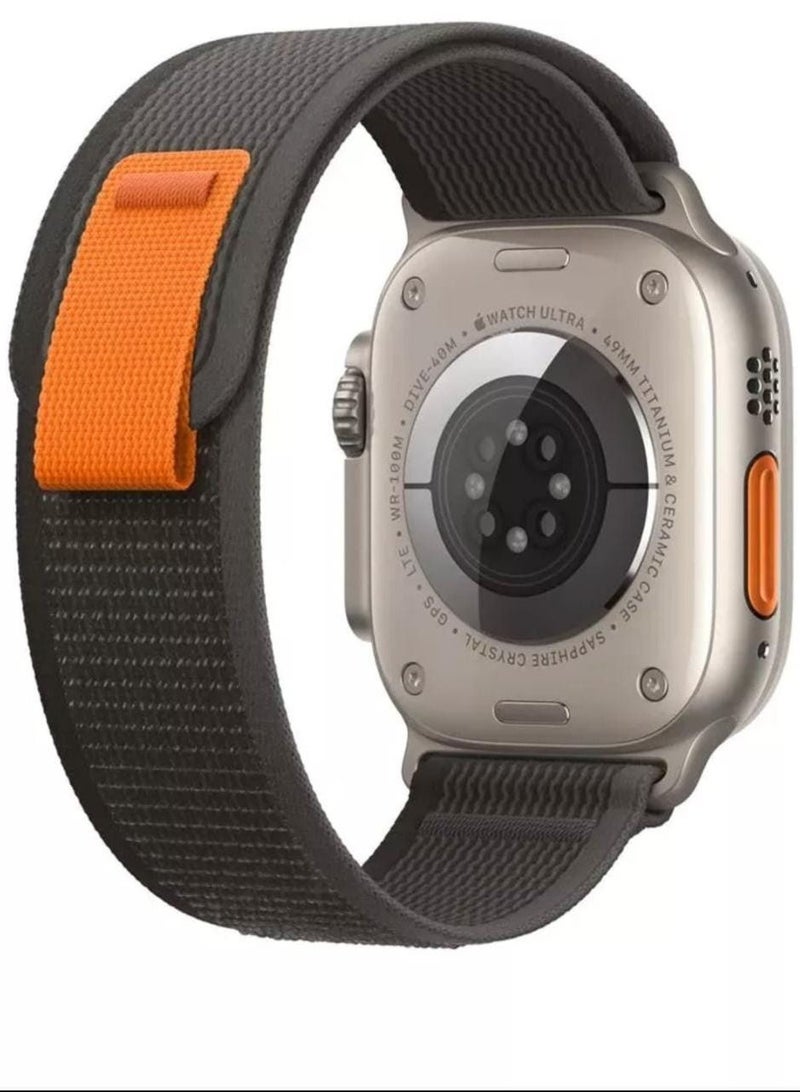 Fashionable Nylon Replacement Band Compatible with Apple Watch Series 9/10/11, 45/46/49mm, Black with Gray - Image 1