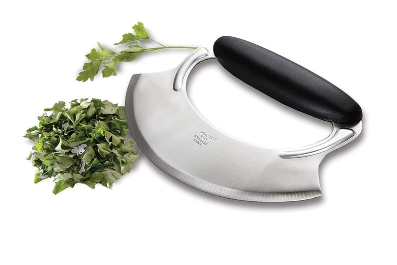 Amco 49 Mezzaluna with Silicone Handle  Stainless Steel Blade  Dishwasher Safe Versatile Chopping Tool for All Kitchen Needs  NonSlip Grip Easy to Use and Comfortable to Hold