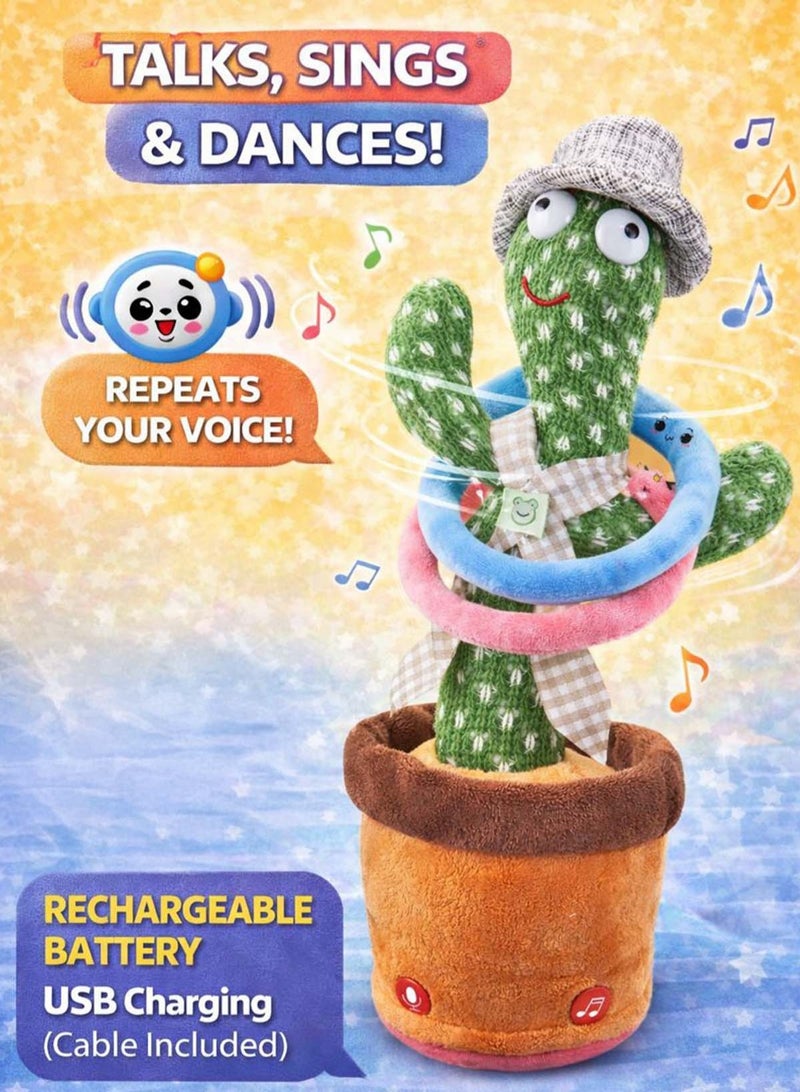 boppy Premium Talking Dancing Cactus Plush Toy with Rings Music Swing Voice Recording & Repeating Cactus Singing, Twisting & LED Light Interactive Toy Rechargeable USB Musical Plush for Kids & Toddlers Children Ages 3+ Movement & Soft Play Rings Baby Educational Learning Toy & Gift for Boys and Girls - Image 3