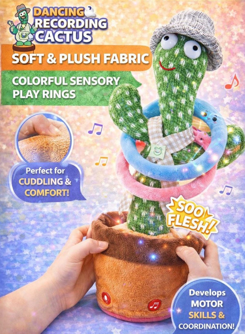 boppy Premium Talking Dancing Cactus Plush Toy with Rings Music Swing Voice Recording & Repeating Cactus Singing, Twisting & LED Light Interactive Toy Rechargeable USB Musical Plush for Kids & Toddlers Children Ages 3+ Movement & Soft Play Rings Baby Educational Learning Toy & Gift for Boys and Girls - Image 5