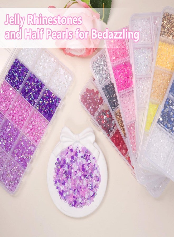 Uotey 12000 Pcs Purple White Flatback Pearls and Rhinestones for Crafting, 3-5 mm Jelly Resin Rhinestones, Mixed Size Half Pearl Bedazzling Gems for Nail DIY Crafts Mugs Bottles Tumblers Clothes Makeup - Image 4