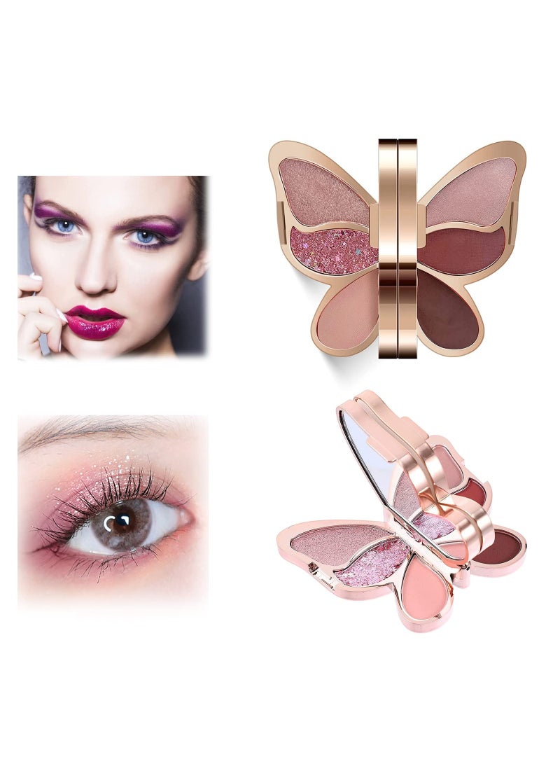 SYOSI لوحة ظلال العيون بتصميم الفراشة 6 ألوان غير لامعة لامعة معدنية مكياج عيون طبيعي المظهر قابل للمزج طويل الأمد مقاوم للماء لوحة ظلال عيون لامعة غير لامعة مكياج للمبتدئين (بنفسجي) - Image 1