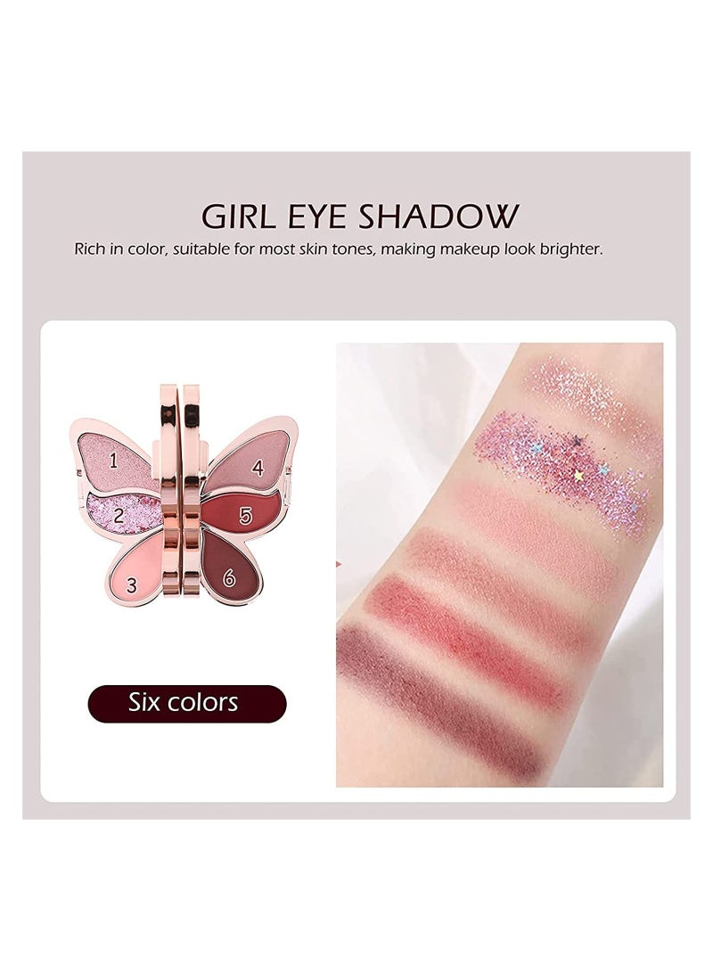 SYOSI لوحة ظلال العيون بتصميم الفراشة 6 ألوان غير لامعة لامعة معدنية مكياج عيون طبيعي المظهر قابل للمزج طويل الأمد مقاوم للماء لوحة ظلال عيون لامعة غير لامعة مكياج للمبتدئين (بنفسجي) - Image 4