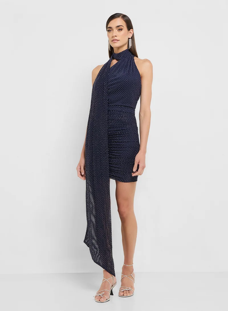 Ginger Boutique eclat luxe diamante detail draped bodycon dress with scarf