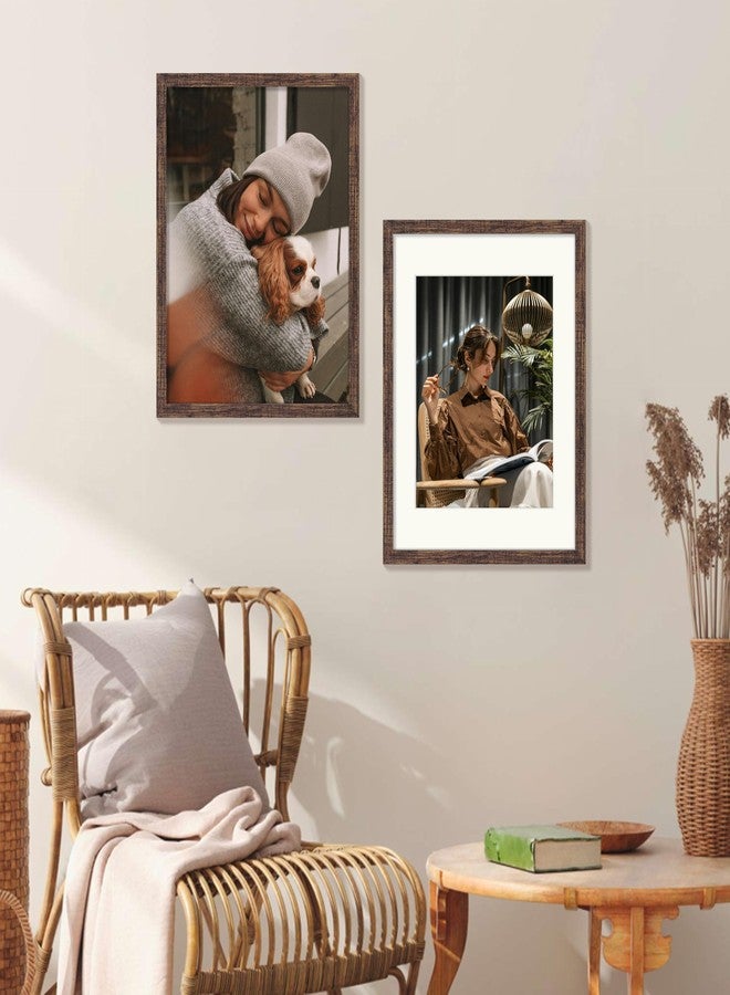 Vittanly إطار صور فيتانلي مقاس 11×14 بوصة، لعرض صور مقاس 8×10 بوصة مع إطار داخلي أو 11×14 بوصة بدون إطار داخلي، إطار صور للعرض على الحائط أو الطاولة، بني ريفي، عبوة واحدة - Image 3