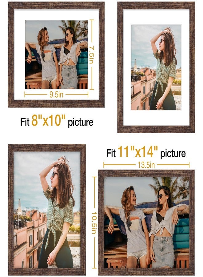 Vittanly إطار صور فيتانلي مقاس 11×14 بوصة، لعرض صور مقاس 8×10 بوصة مع إطار داخلي أو 11×14 بوصة بدون إطار داخلي، إطار صور للعرض على الحائط أو الطاولة، بني ريفي، عبوة واحدة - Image 5