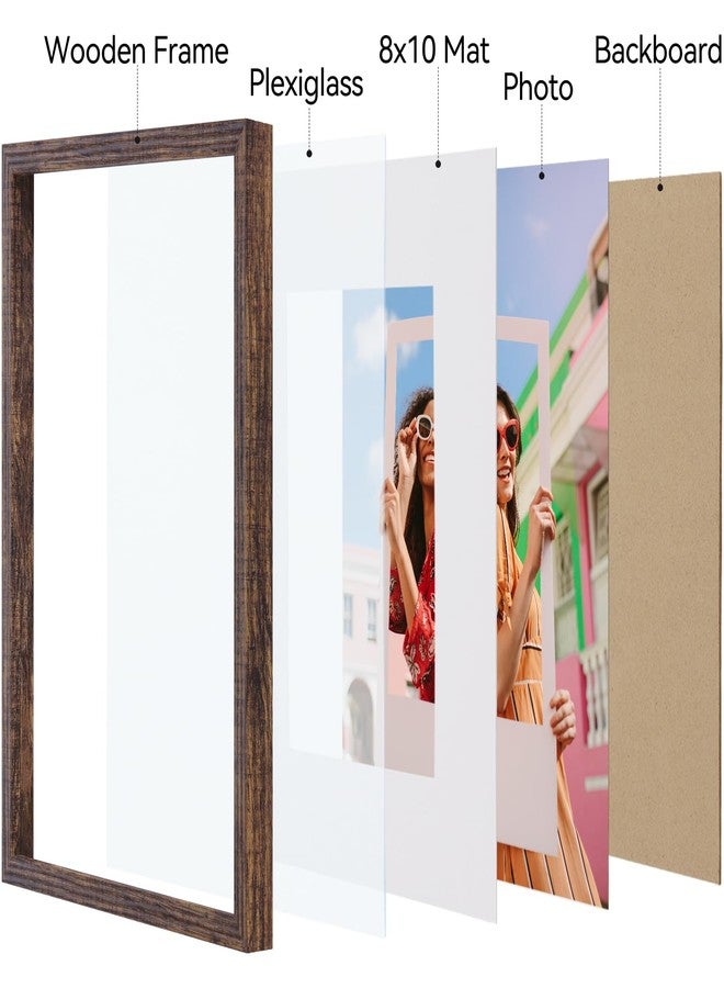 Vittanly إطار صور فيتانلي مقاس 11×14 بوصة، لعرض صور مقاس 8×10 بوصة مع إطار داخلي أو 11×14 بوصة بدون إطار داخلي، إطار صور للعرض على الحائط أو الطاولة، بني ريفي، عبوة واحدة - Image 4