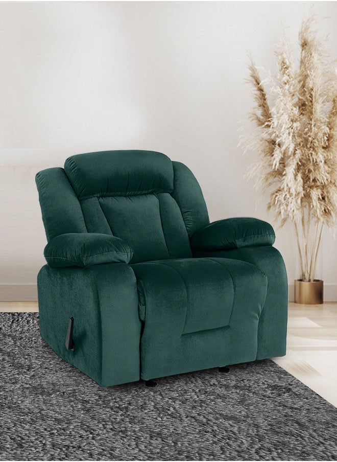 REGAL IN HOUSE - Velvet Upholstered Rocking and Rotating Recliner Chair With Bed Mode - Dark Green - 90x100x80cm - Image 1