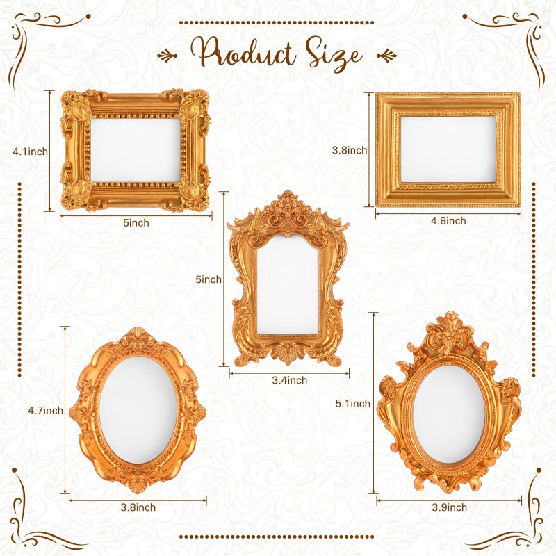 Qunclay 10 Pcs Small Gold Frames Mini Tiny Vintage Antique Baroque Ornate Resin Oval Hanging Picture Frames with Chain for Home Wedding Holiday Decor - Image 3