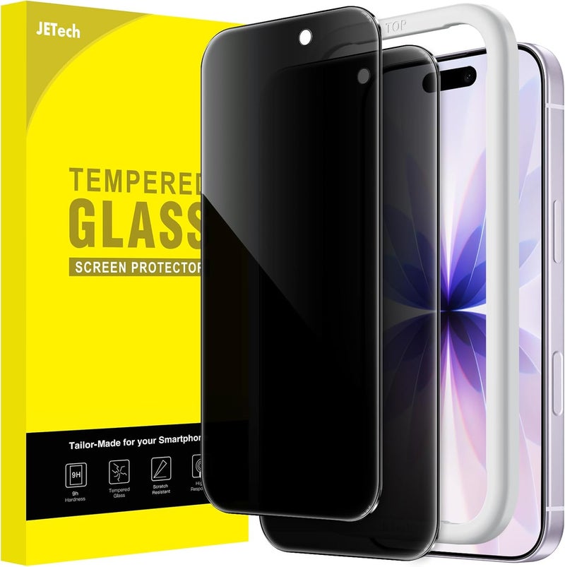 Jetech حماية شاشة الخصوصية لجهاز آيفون 17 بحجم 6.3 بوصة، زجاج مقسى مضاد للتجسس مع أداة تركيب سهلة، عبوة 2 - Image 1