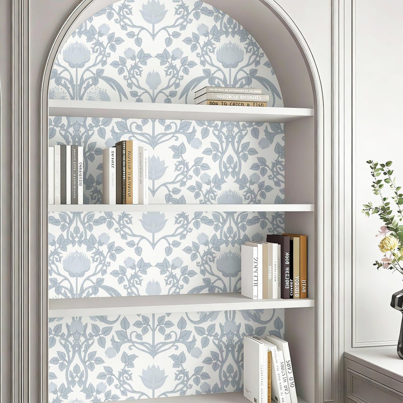 YXTII 17.3"Ã—78.7" Blue Floral Peel and Stick Wallpaper, Damask Vintage Wallpaper for Bedroom Bathroom Self Adhesive Removable - Image 4
