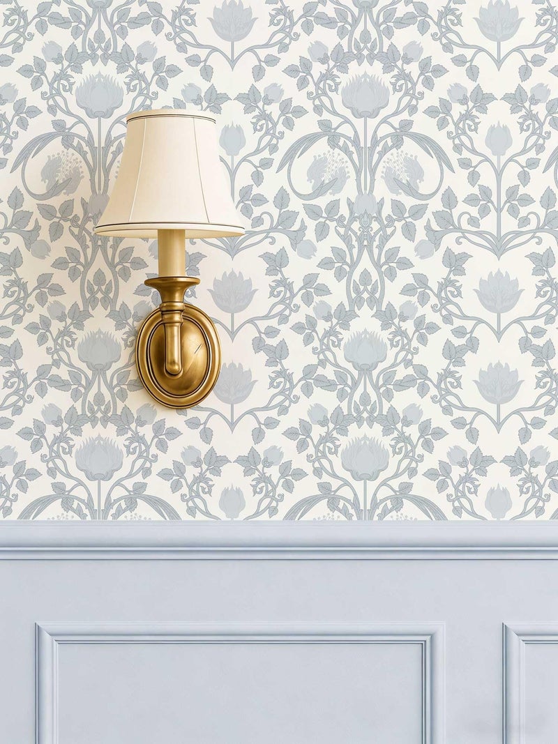 YXTII 17.3"Ã—78.7" Blue Floral Peel and Stick Wallpaper, Damask Vintage Wallpaper for Bedroom Bathroom Self Adhesive Removable - Image 1