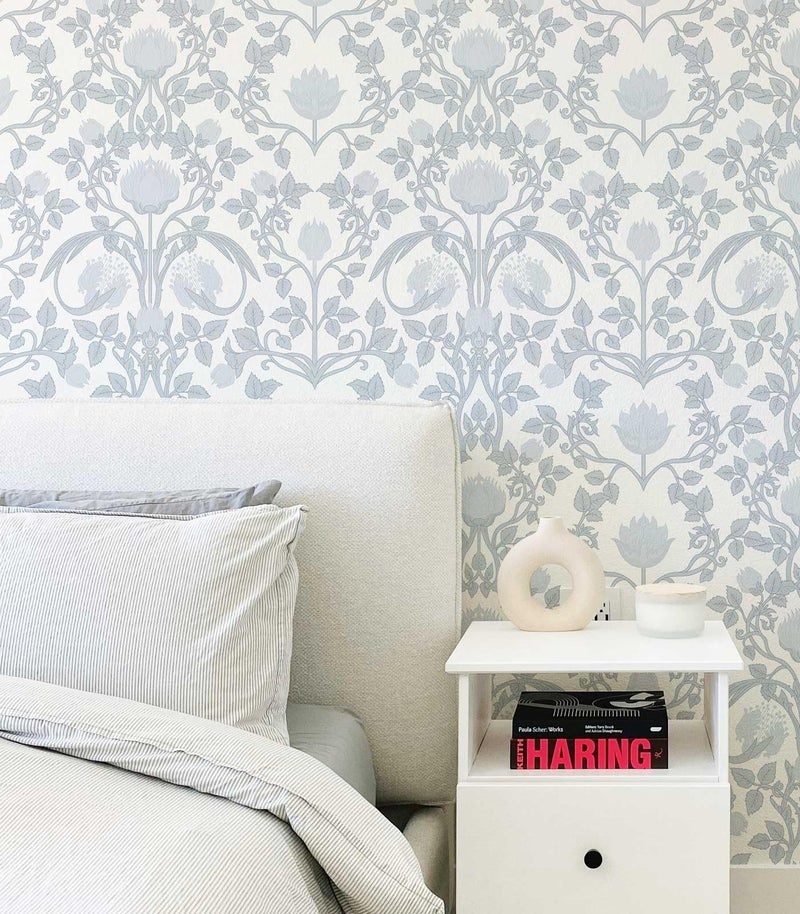 YXTII 17.3"Ã—78.7" Blue Floral Peel and Stick Wallpaper, Damask Vintage Wallpaper for Bedroom Bathroom Self Adhesive Removable - Image 5