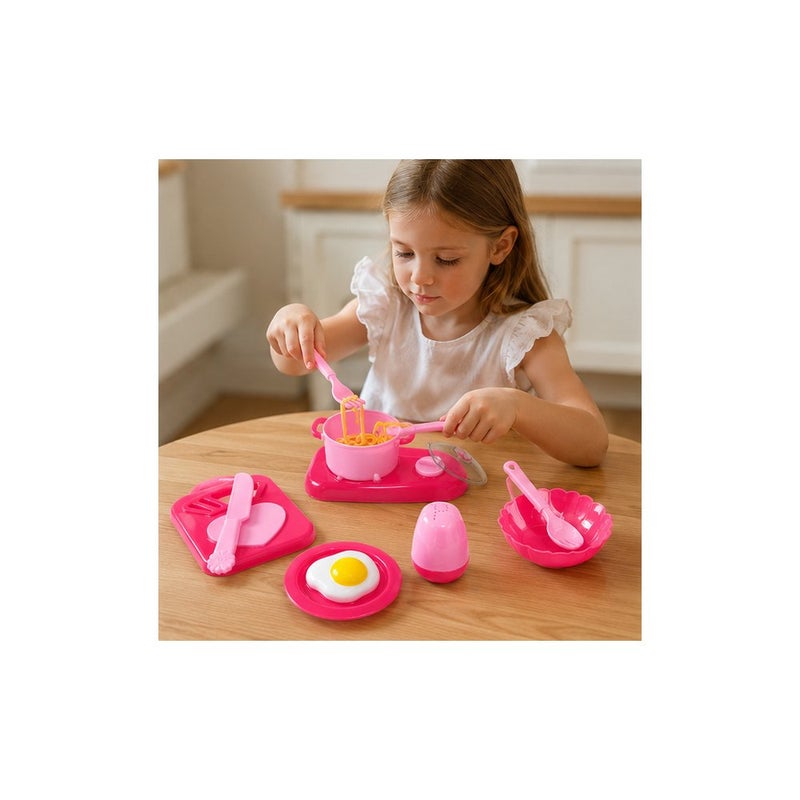 Mini Food Kitchen Funny Playset for Girls, Pink Cooking Toy Set with Pots, Pans, and Utensils - Image 4