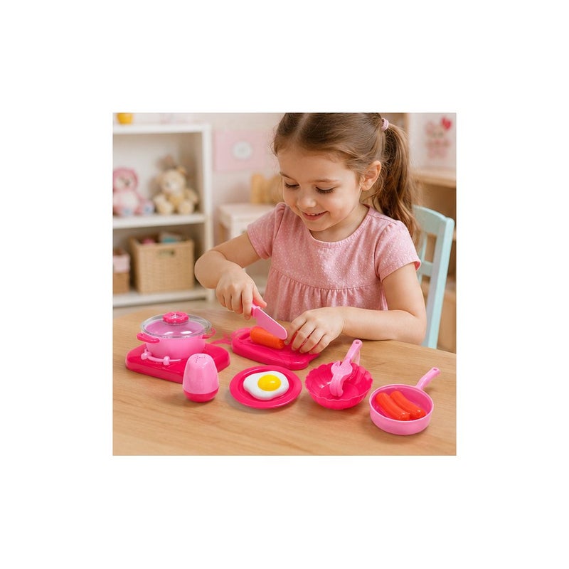 Mini Food Kitchen Funny Playset for Girls, Pink Cooking Toy Set with Pots, Pans, and Utensils - Image 3